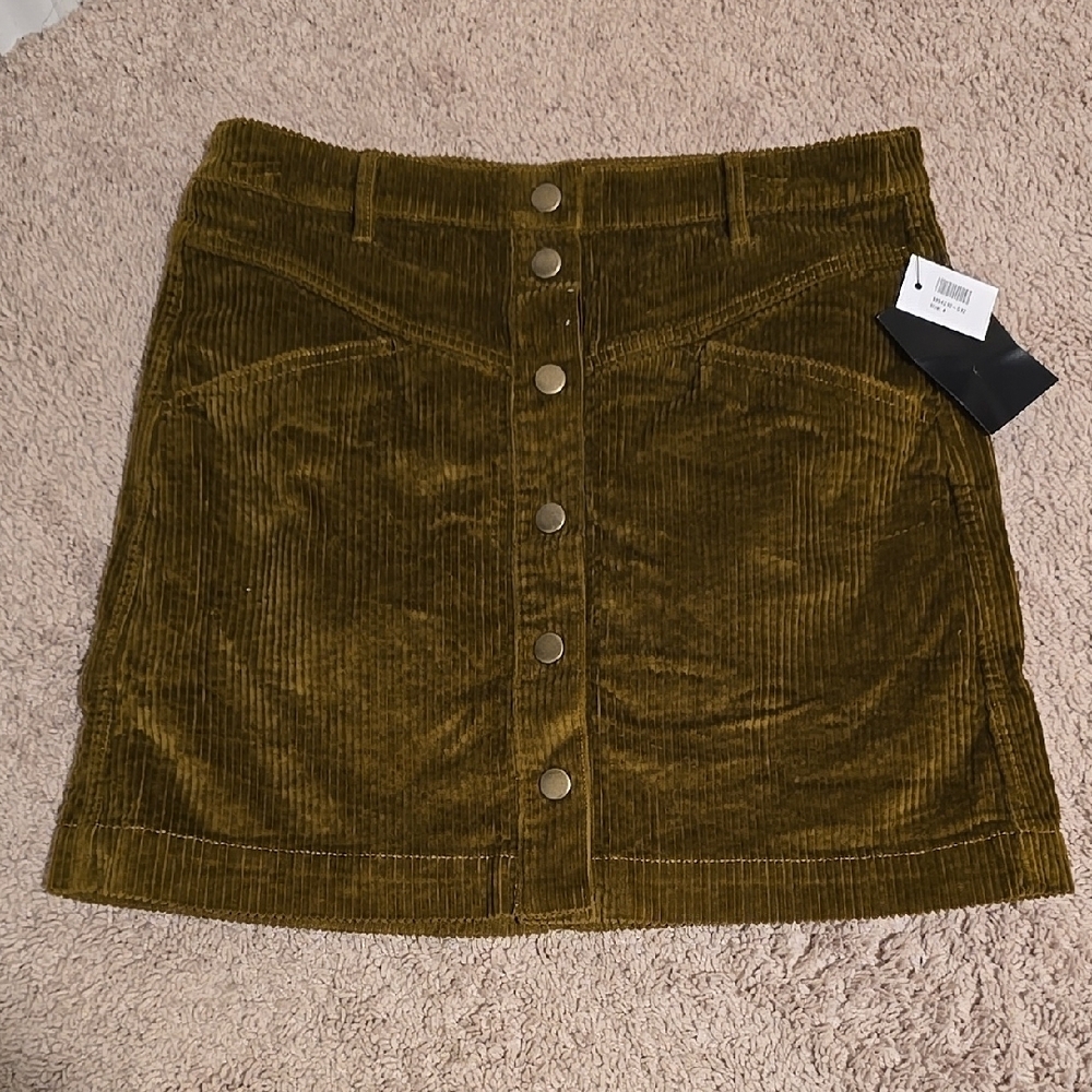 Olive Corduroy Button-Front Skirt
